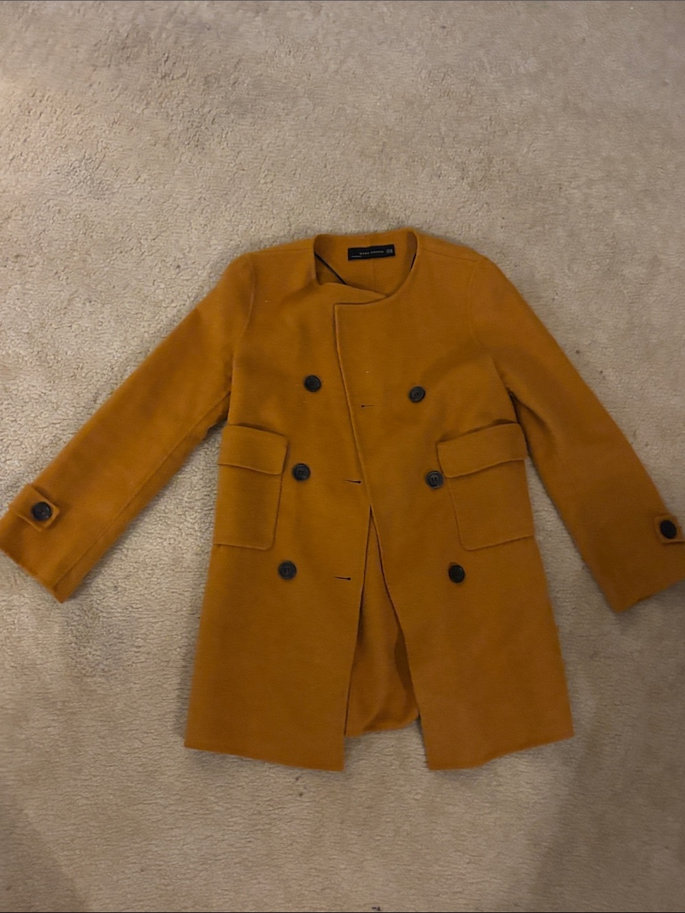Mango Mustard Double-Breasted Pea Coat